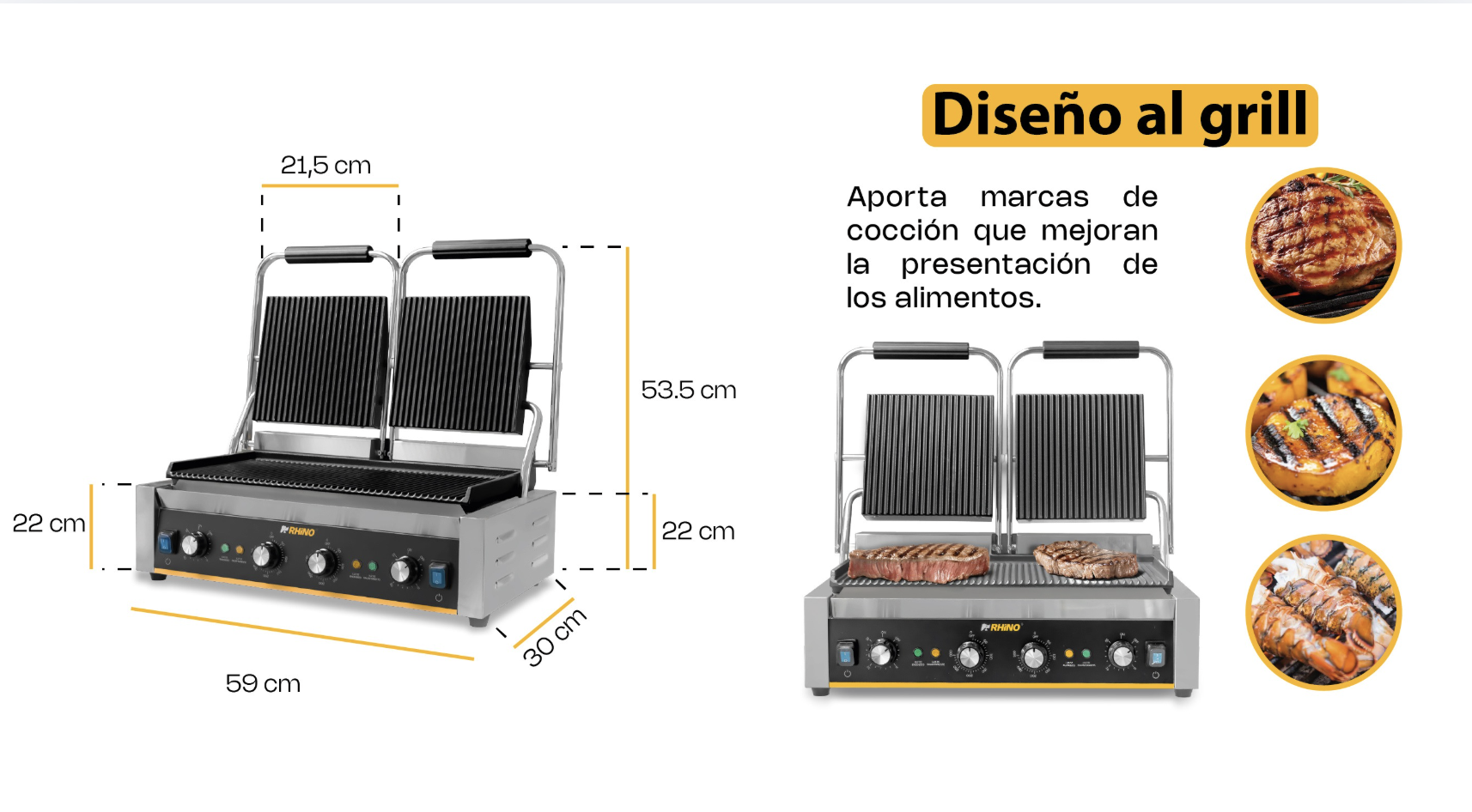 Plancha panini de mayor capacidad Rhino PLANPA-3600